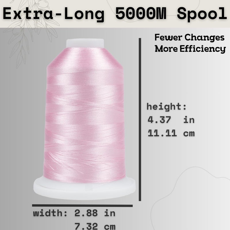 simthread Trilobal Polyester Thread – 5000M (5500yds) No.40 – Super Sheen, Tangle-Free – Built-in Thread Lock Spool – Compatible with Brother, Singer, Janome & More, Salmon Pink-079 - Image 3